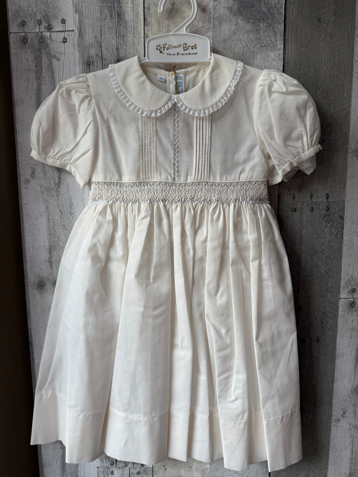 Feltman Brothers Smocked Hand Embroidered Heirloom dress / Off White