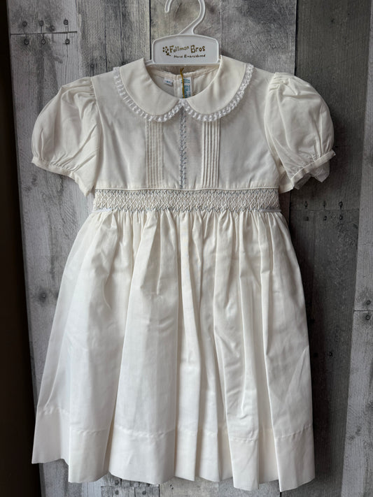 Feltman Brothers Smocked Hand Embroidered Heirloom dress / Off White
