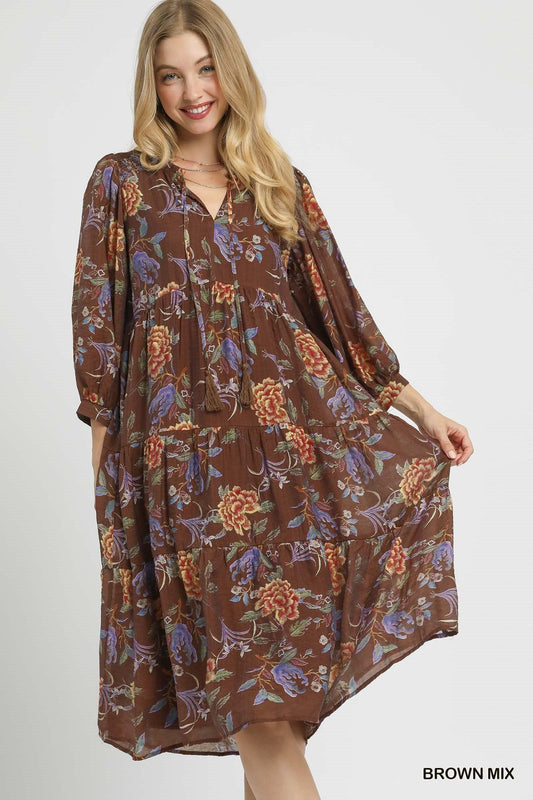 Fall Florals Brown Mix Dress