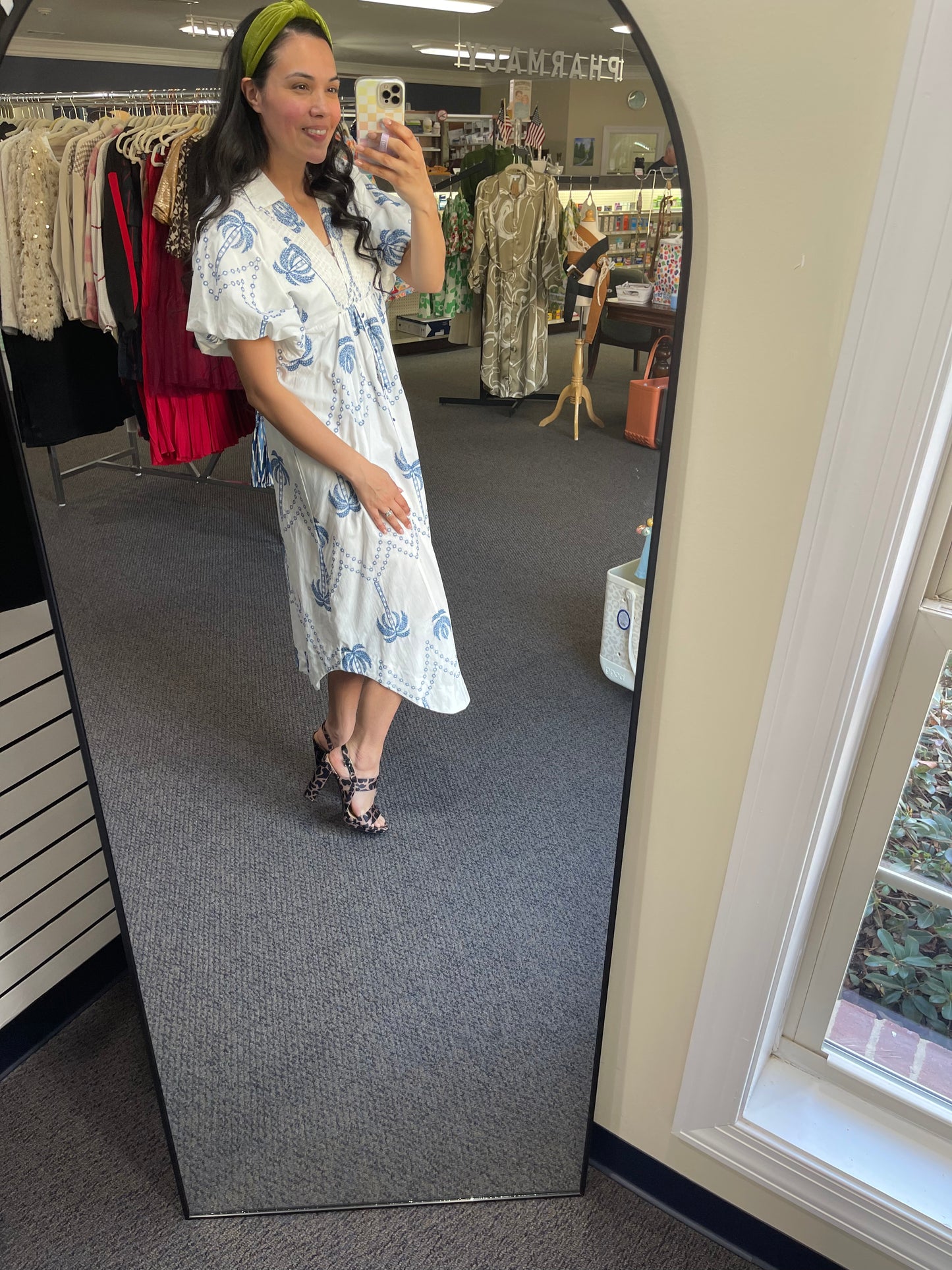 Palm Tree Embroidered Midi Dress