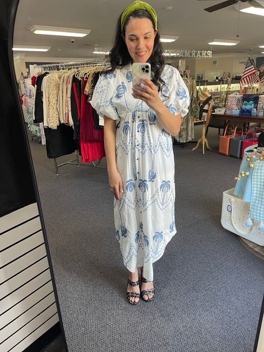 Palm Tree Embroidered Midi Dress