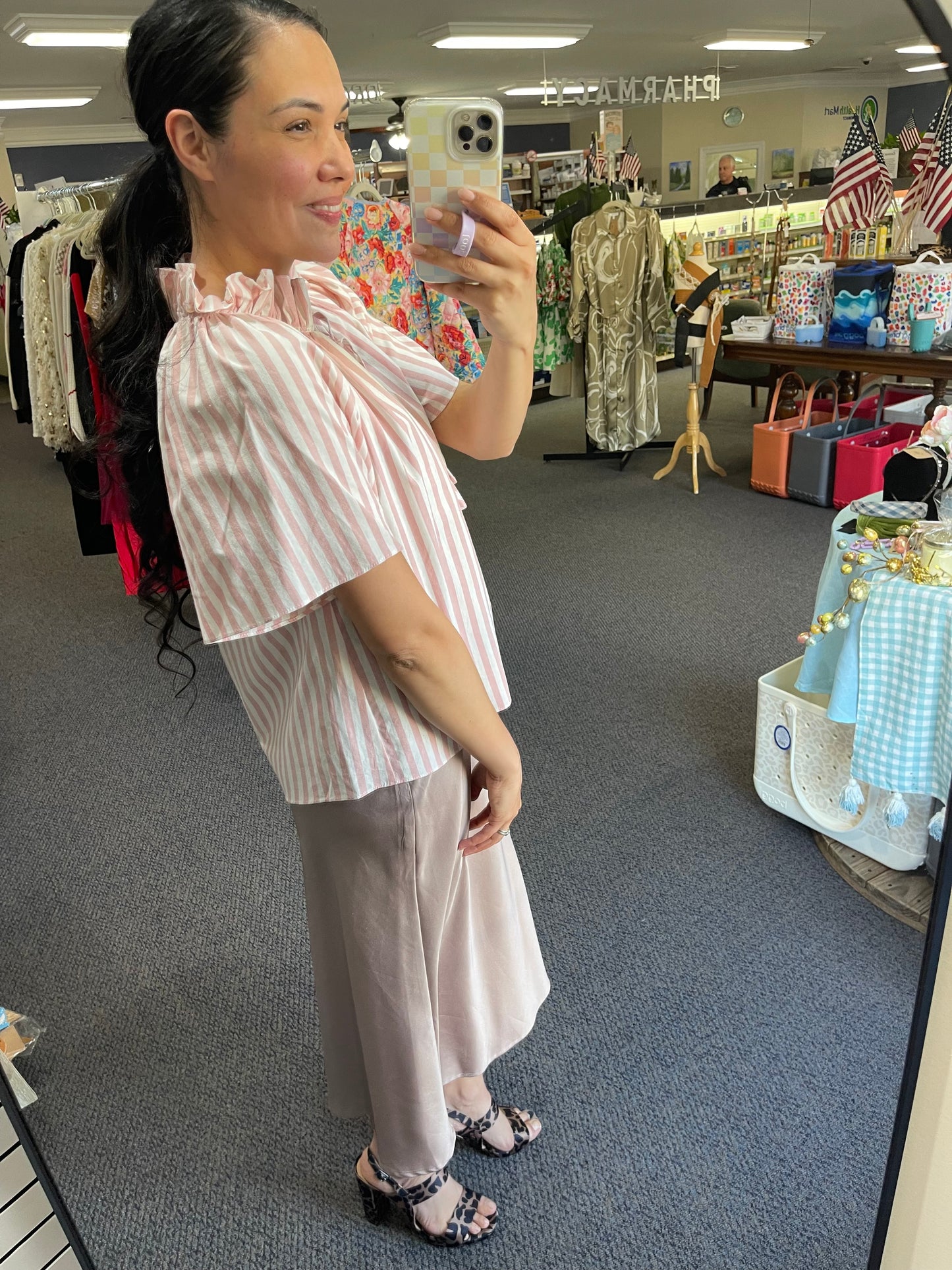 Pink/White Striped Top