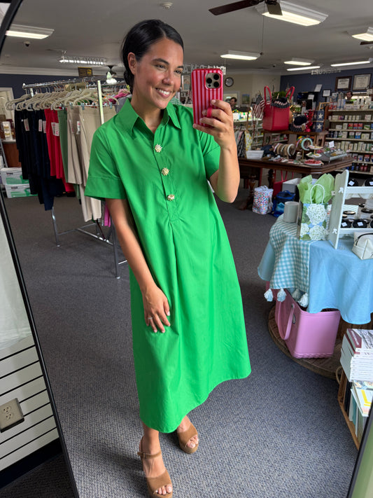 Green shirt Dress with Gold Snap Closure