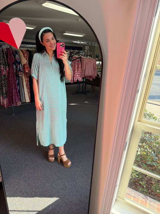 Green Gingham Midi Dress