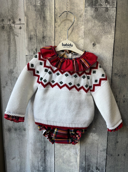 Babidu Christmas Plaid 2-Piece Set with Ruffled Collar - 3 month