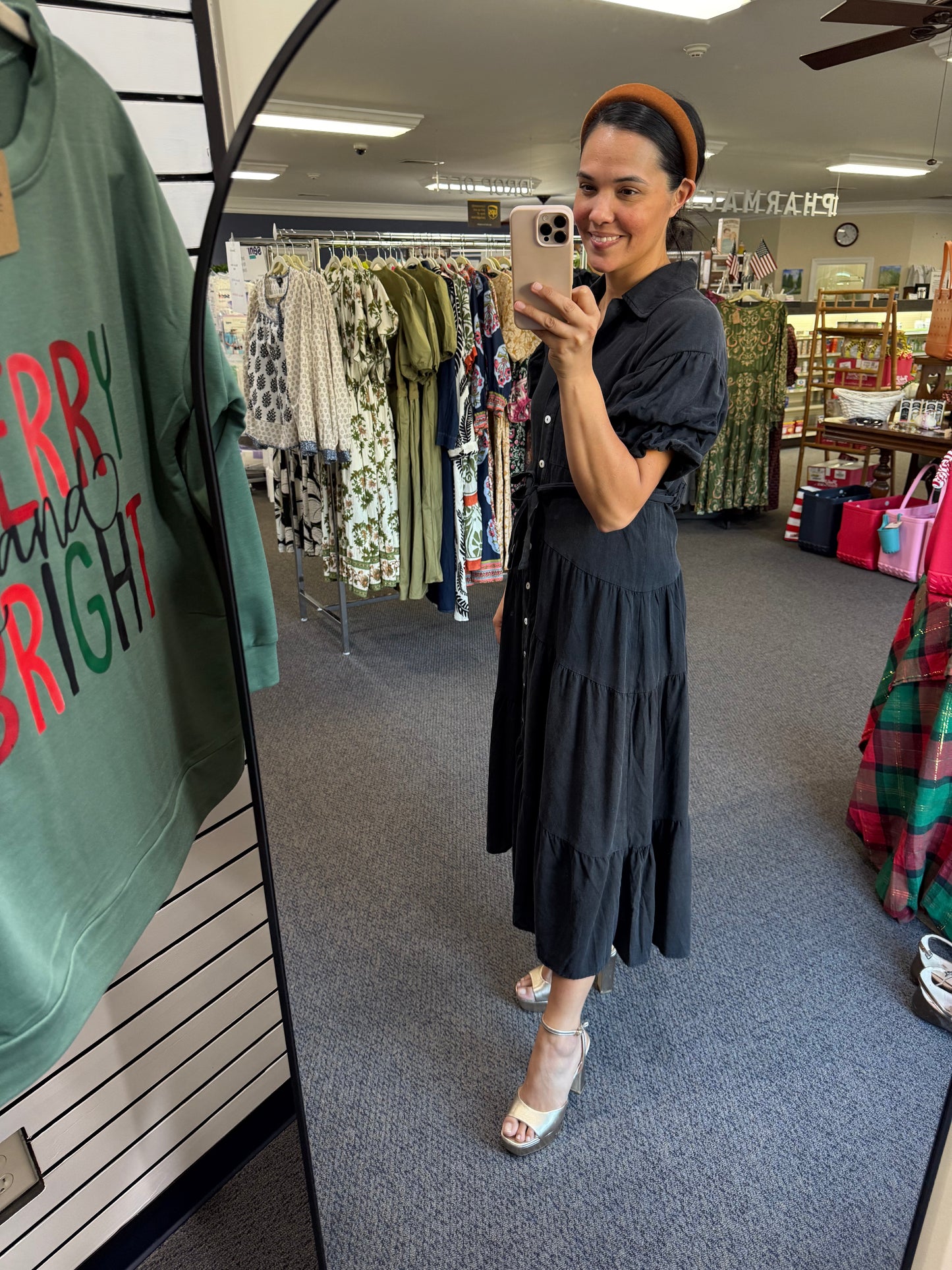 WASHED MAXI SHIRT DRESS: BLACK