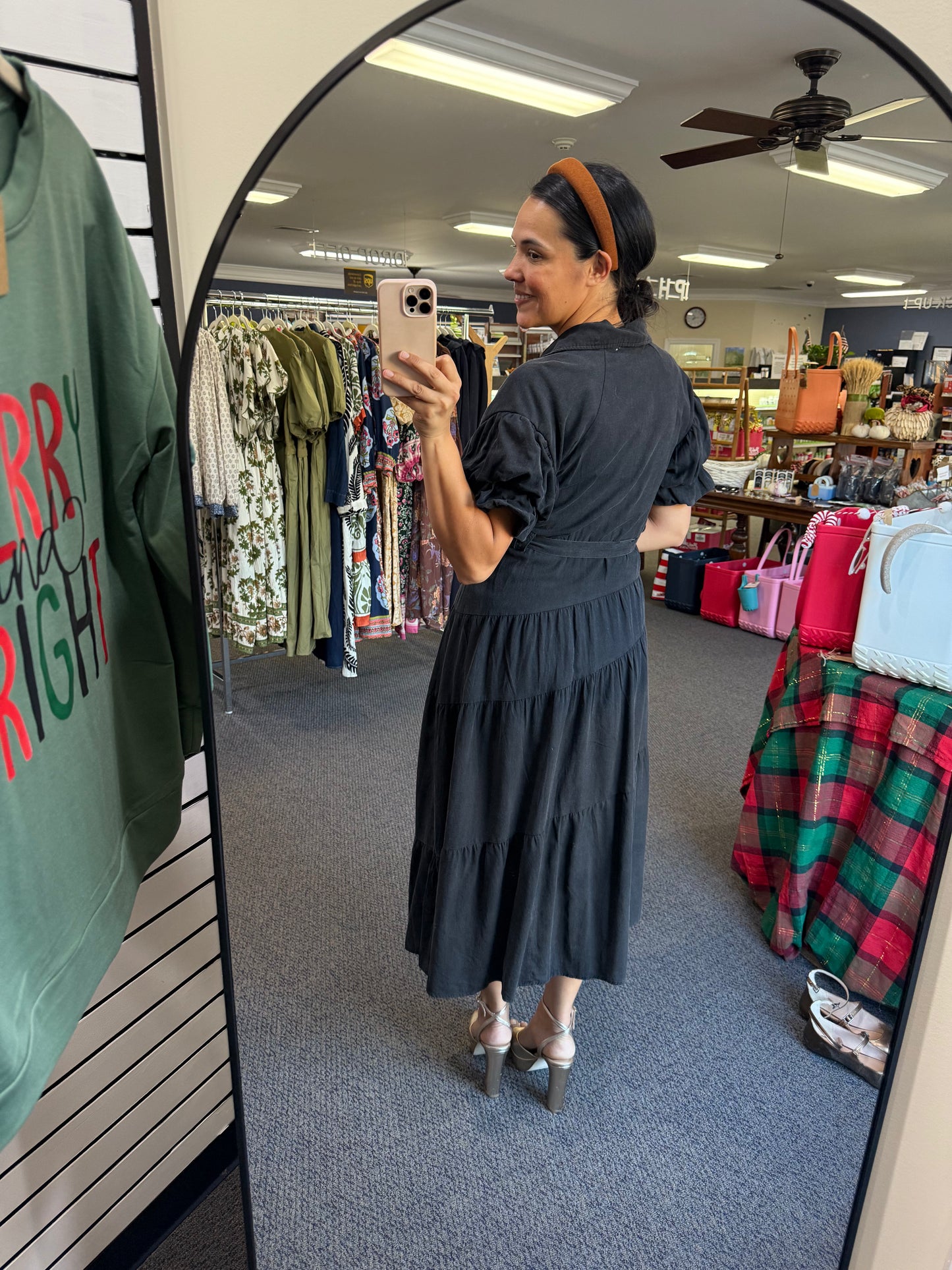 WASHED MAXI SHIRT DRESS: BLACK