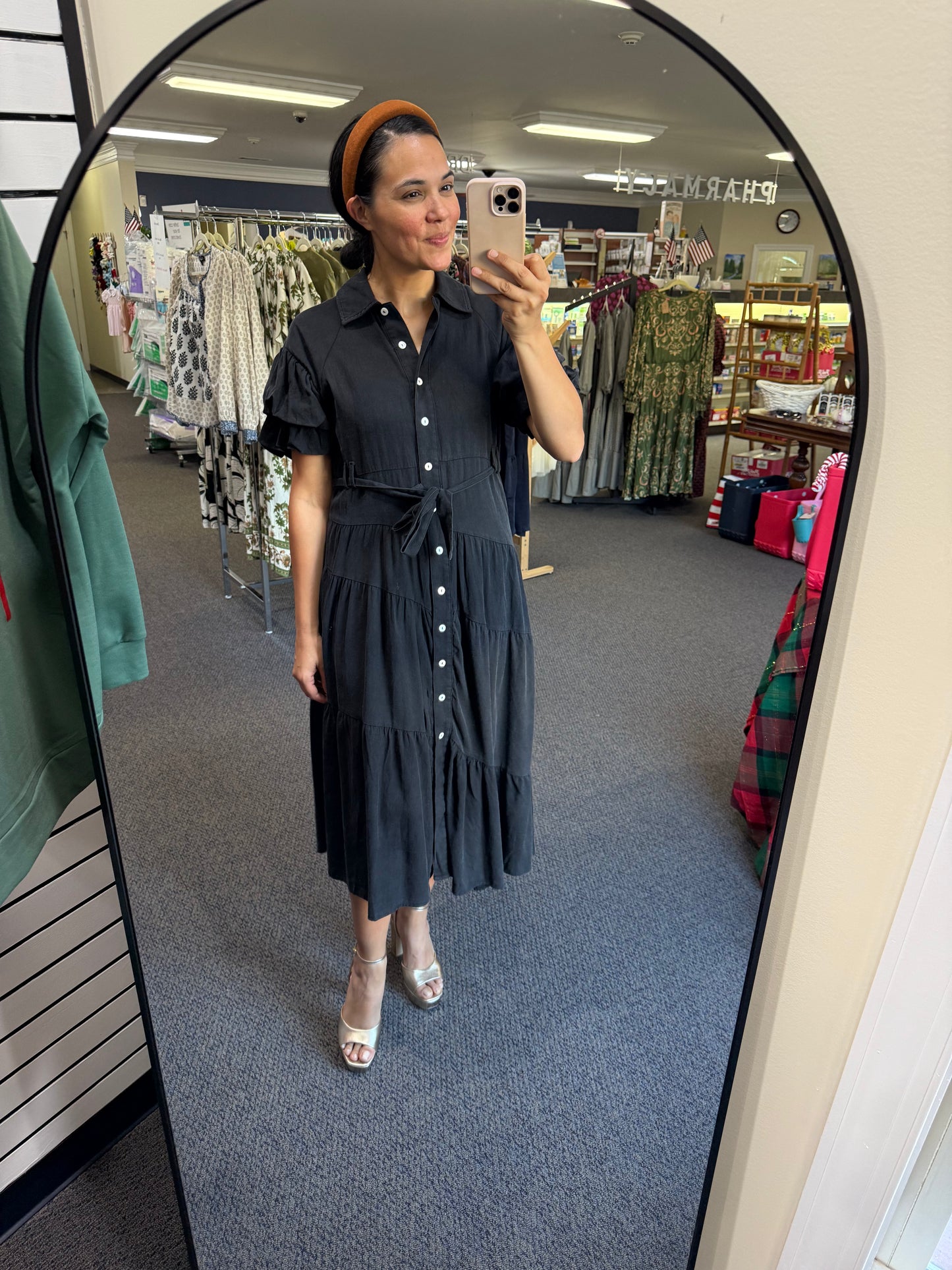 WASHED MAXI SHIRT DRESS: BLACK