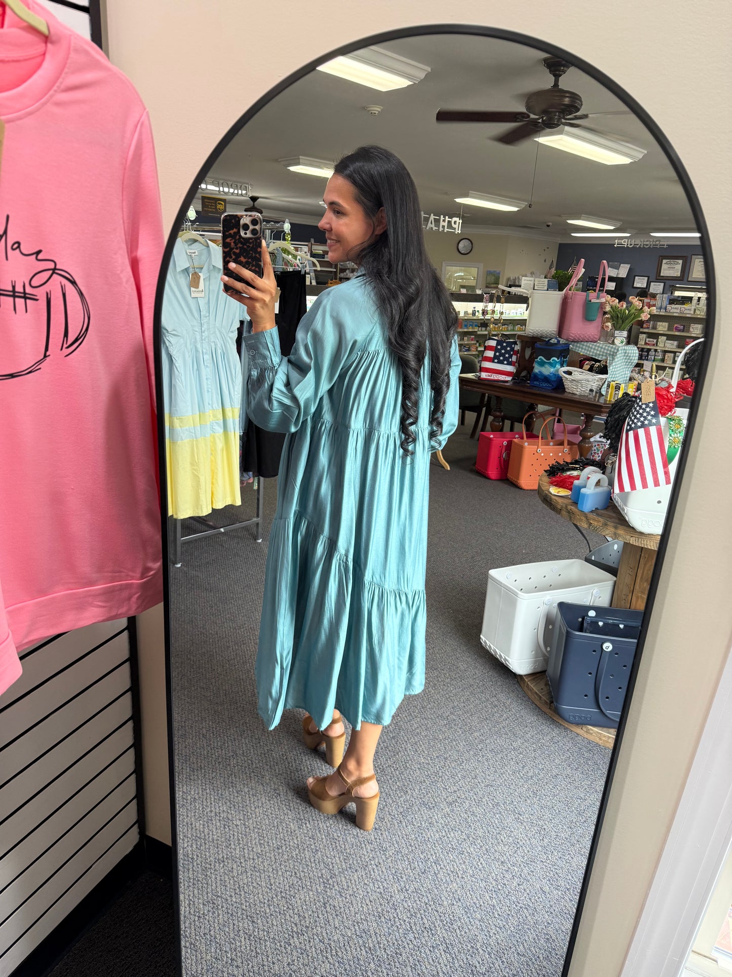 Dusty Blue A-symmetrical Pleated Dress