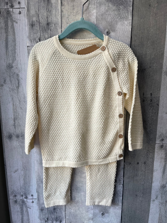 Toddler Boys Cream Waffle long sleeve set