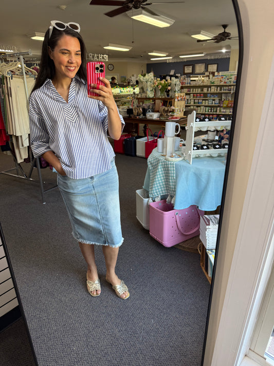 Blue and White Stripe Top