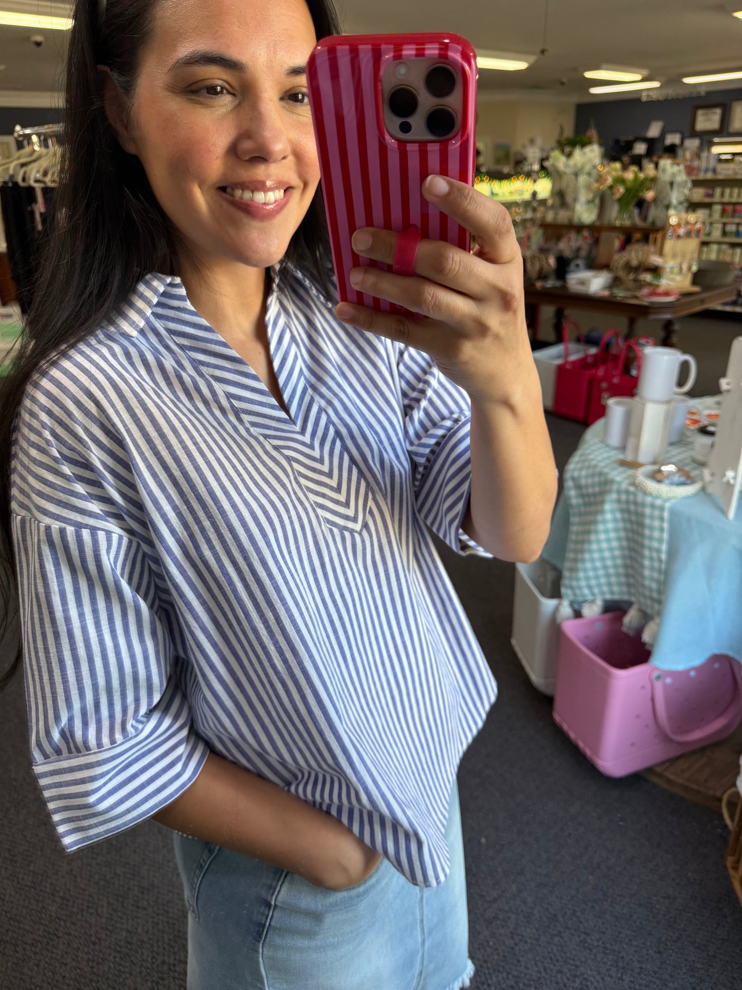 Blue and White Stripe Top