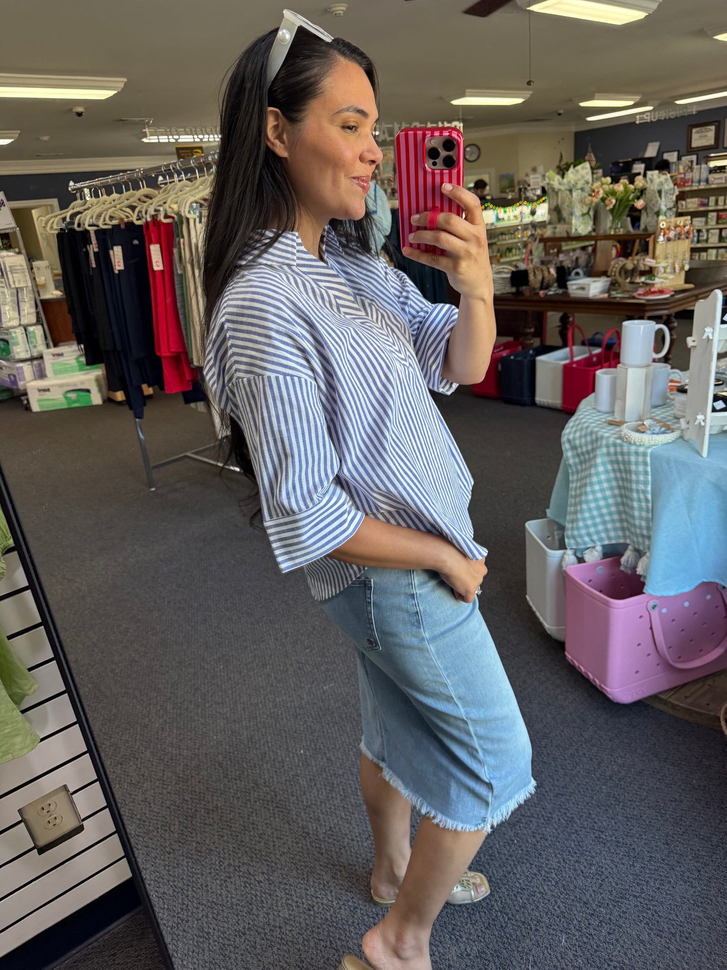 Blue and White Stripe Top