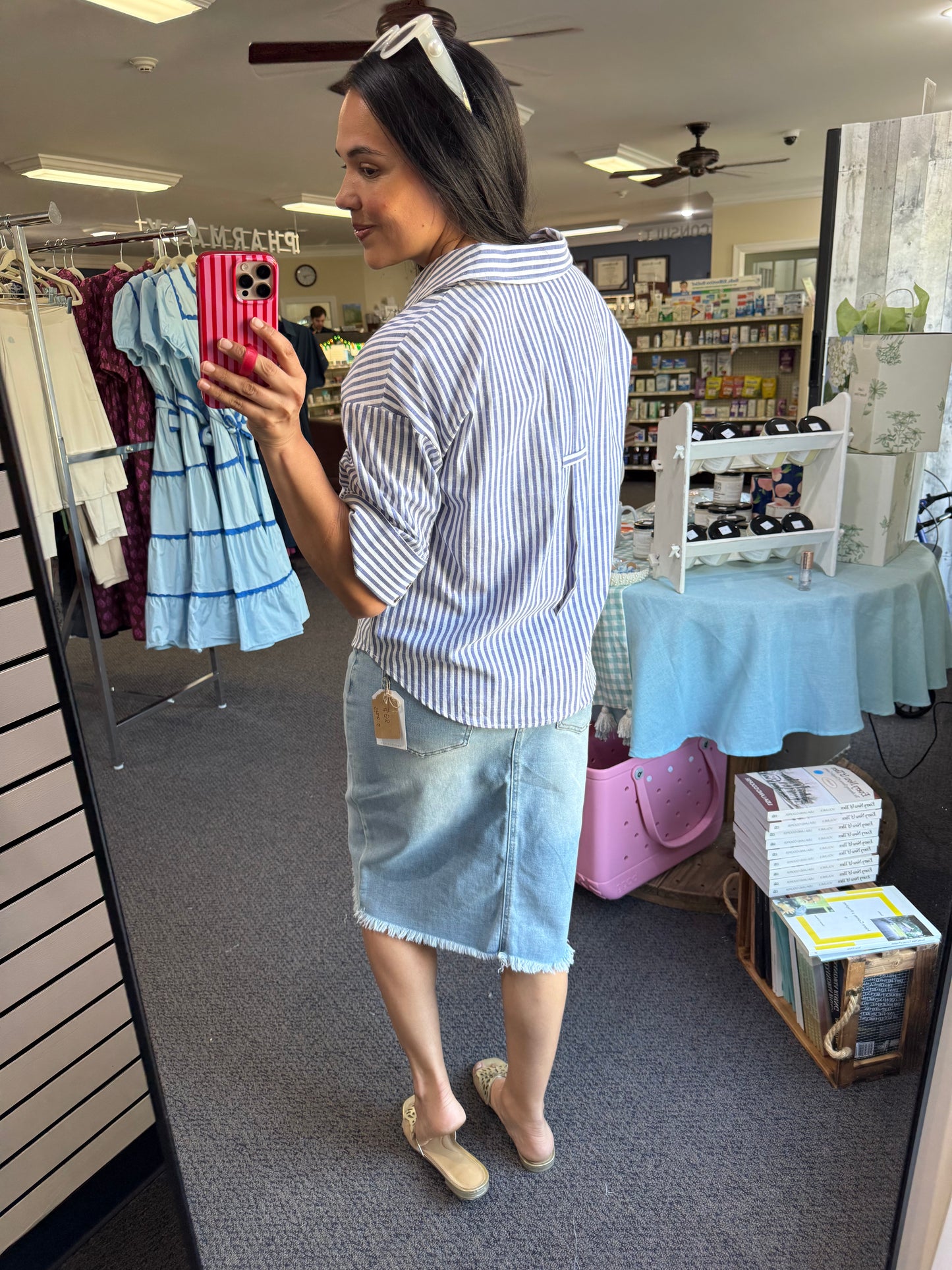 Blue and White Stripe Top