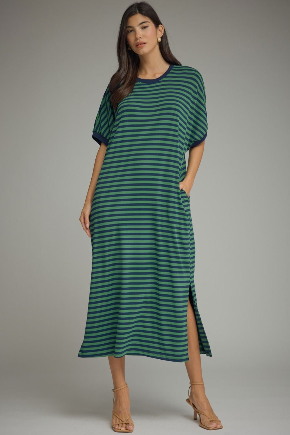 Navy/Green Striped Athleisure Dress