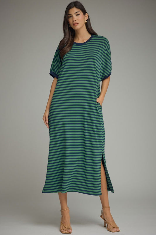 Navy/Green Striped Athleisure Dress