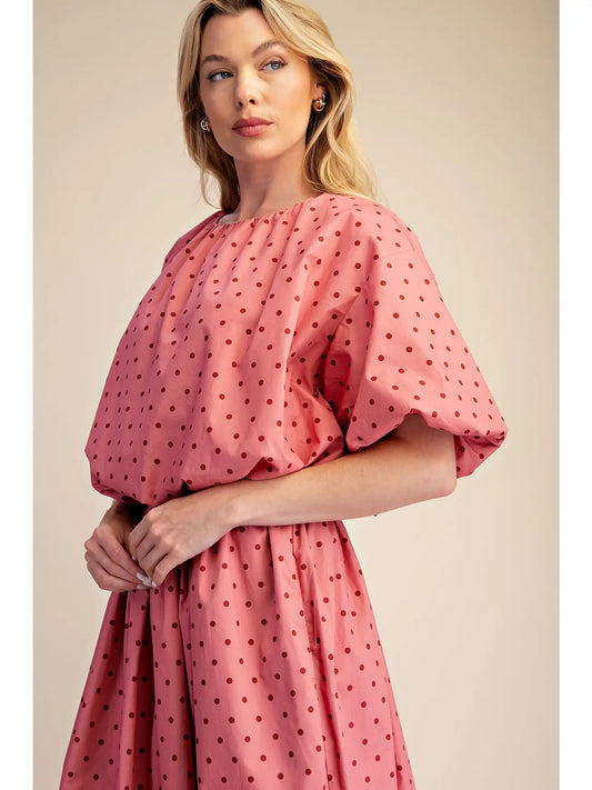 Polka Dot Bubble Top in Mauve
