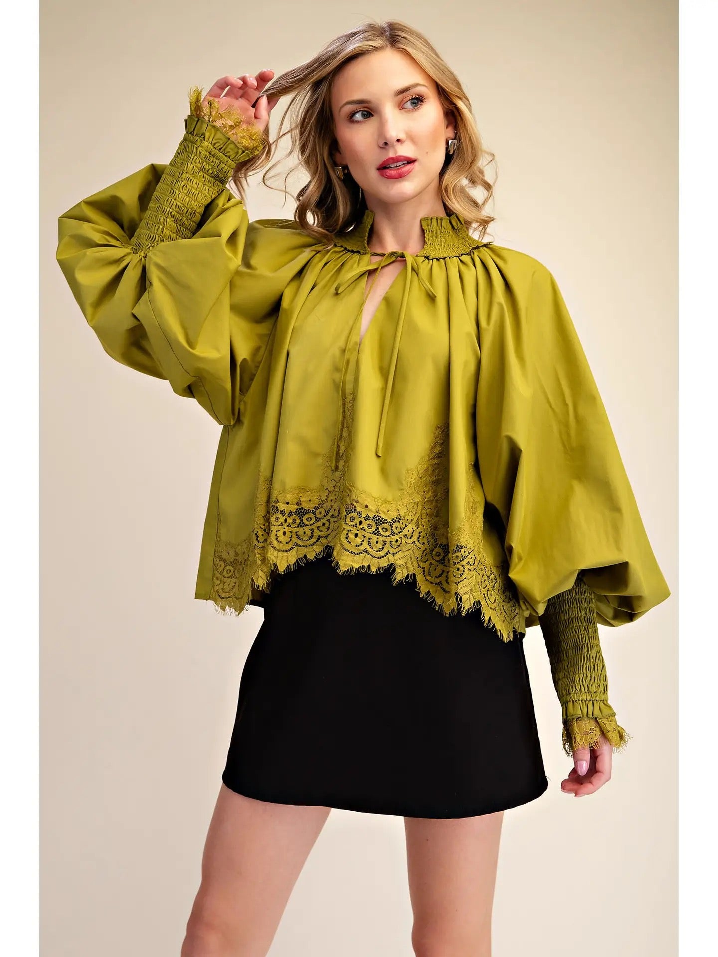 Lace Puff-Sleeve Blouse