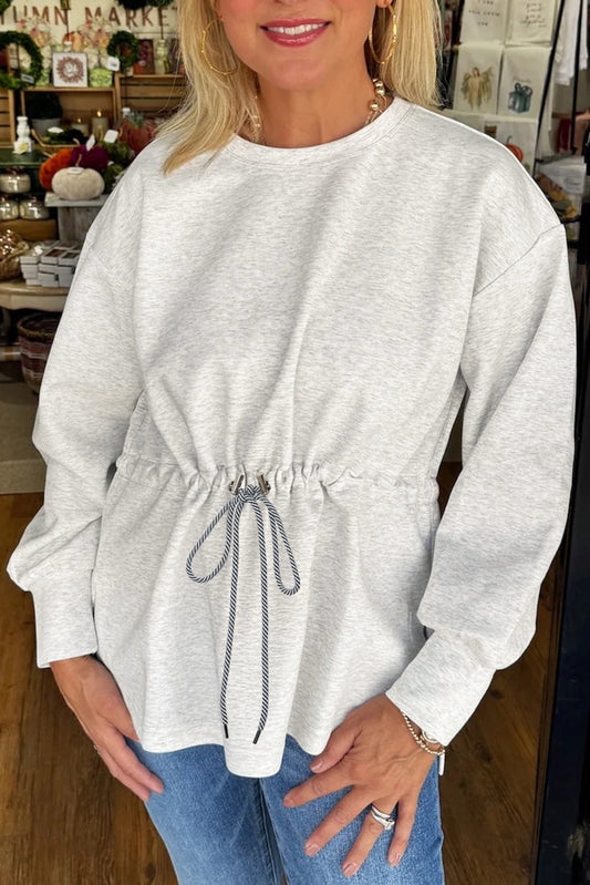 Grey Hi-Lo Cotton Shirt with drawstring Belt