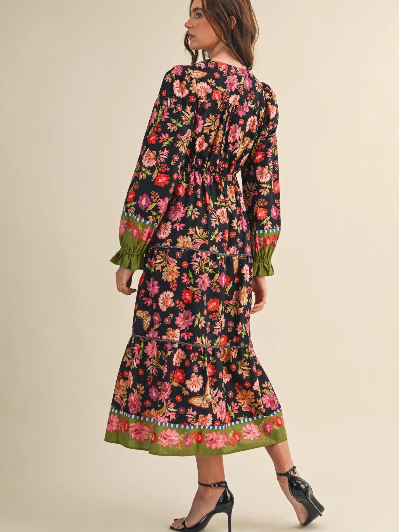 Floral Border Dress in Black