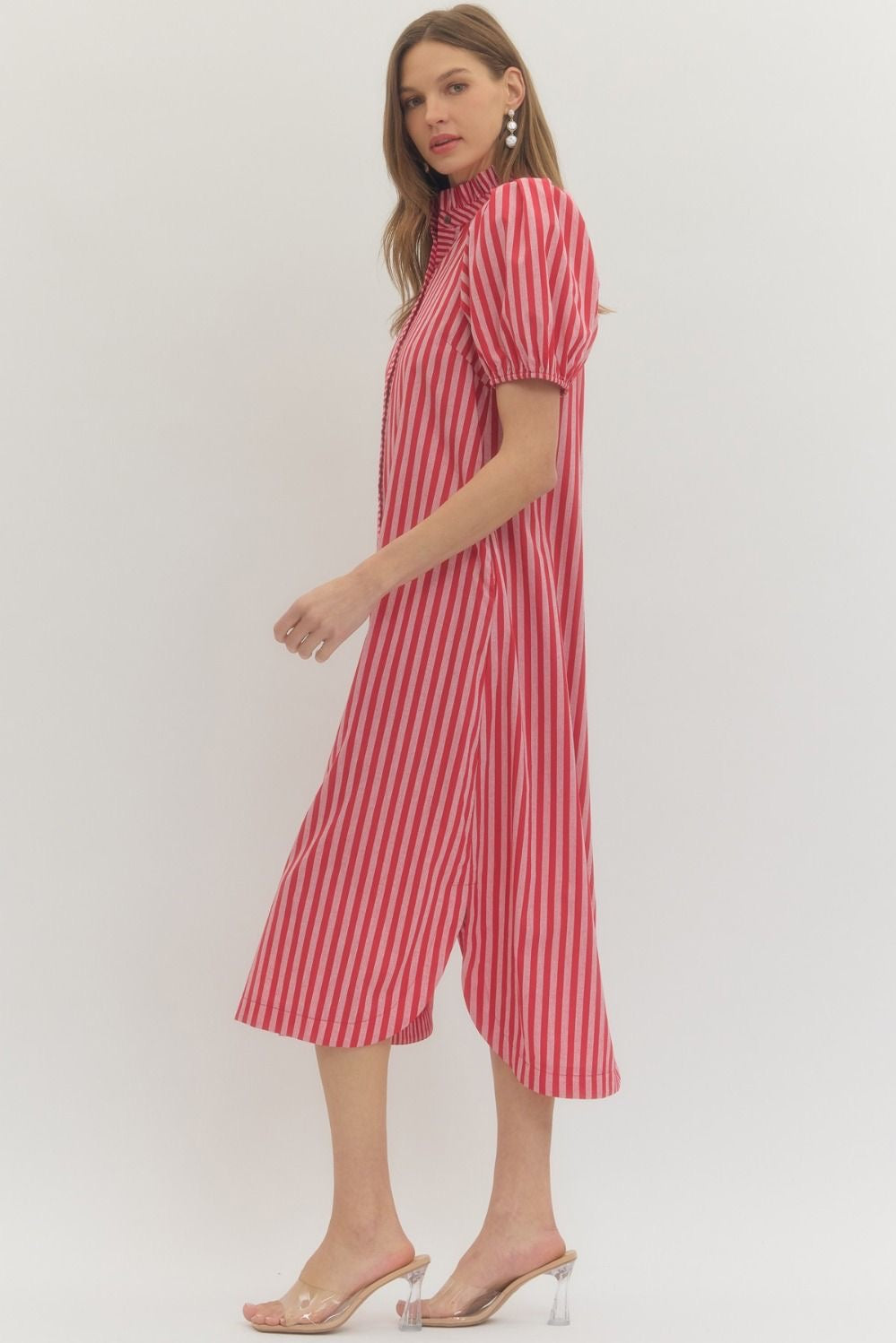 Red striped Shirt-style dress