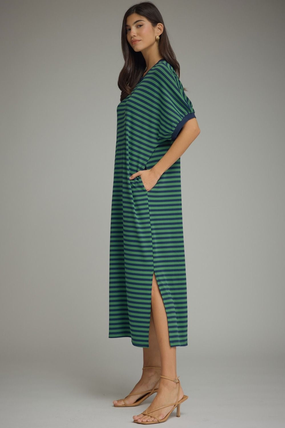 Navy/Green Striped Athleisure Dress