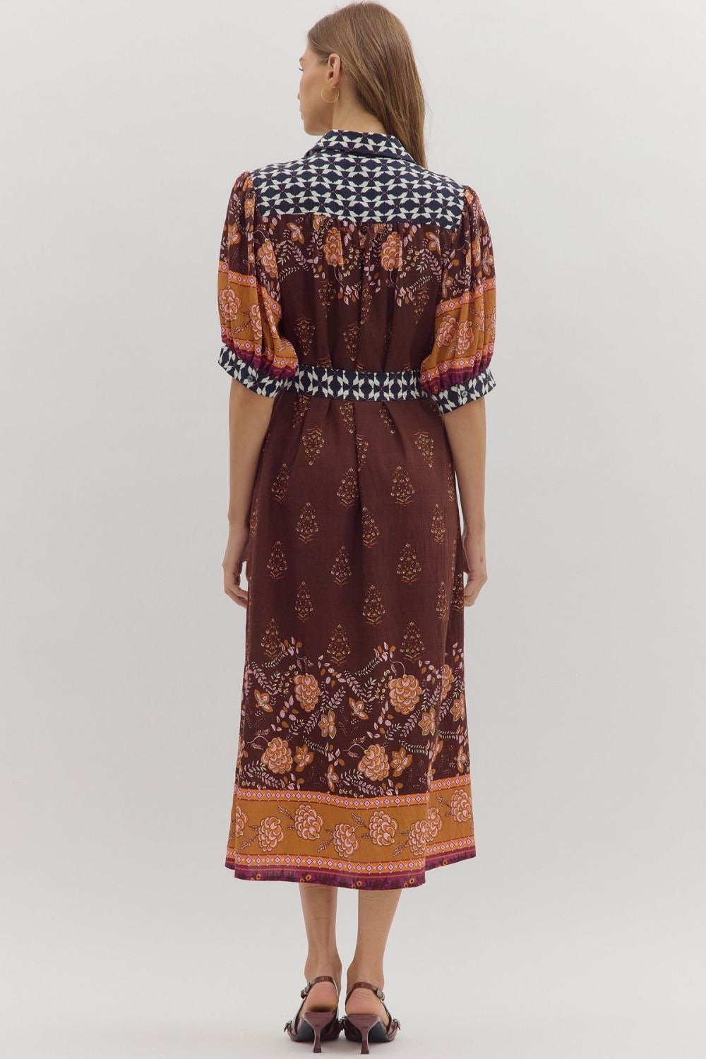 Mixed Fabric Midi Dress