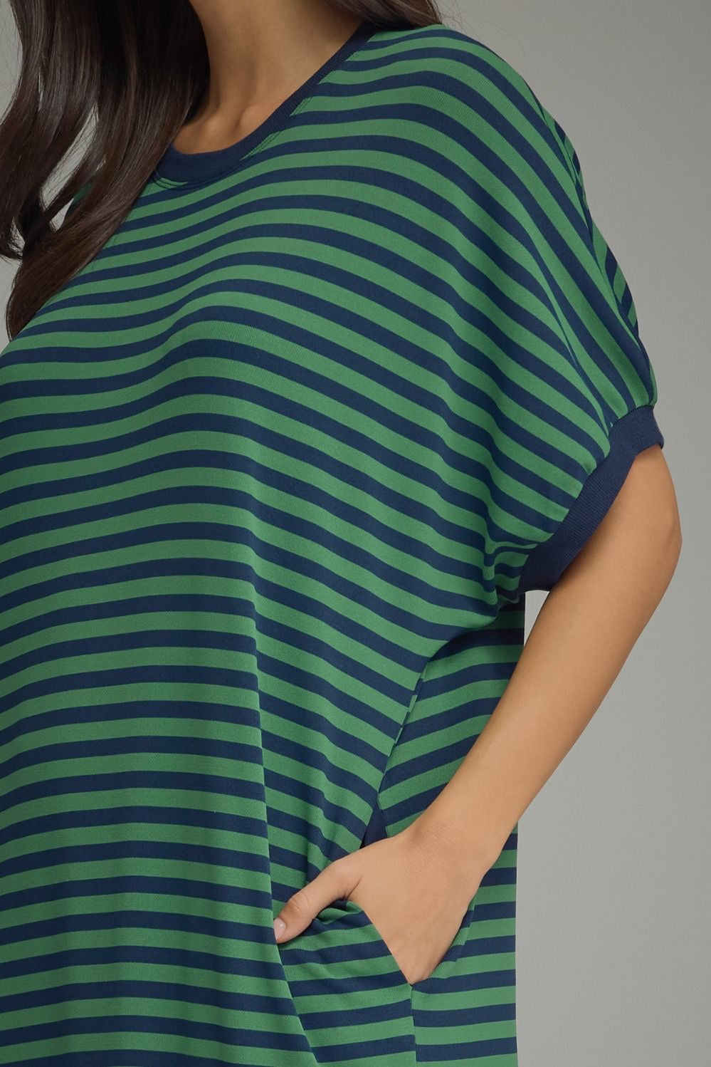 Navy/Green Striped Athleisure Dress
