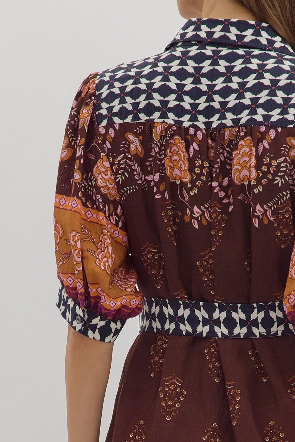 Mixed Fabric Midi Dress