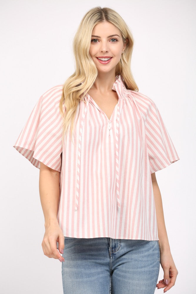 Pink/White Striped Top