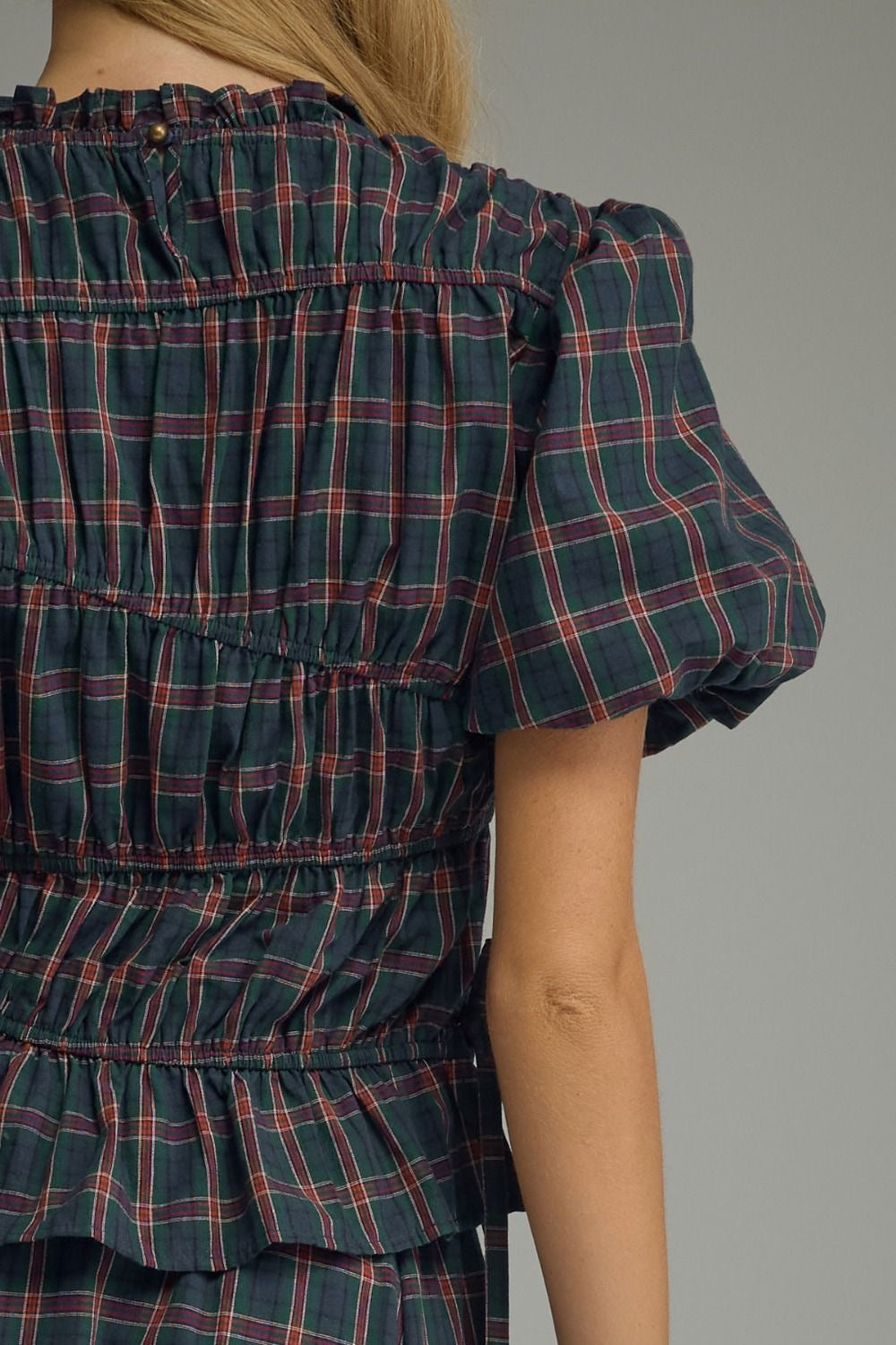 Plaid Two-Piece Set with Elastic Asymmetrical Pleating