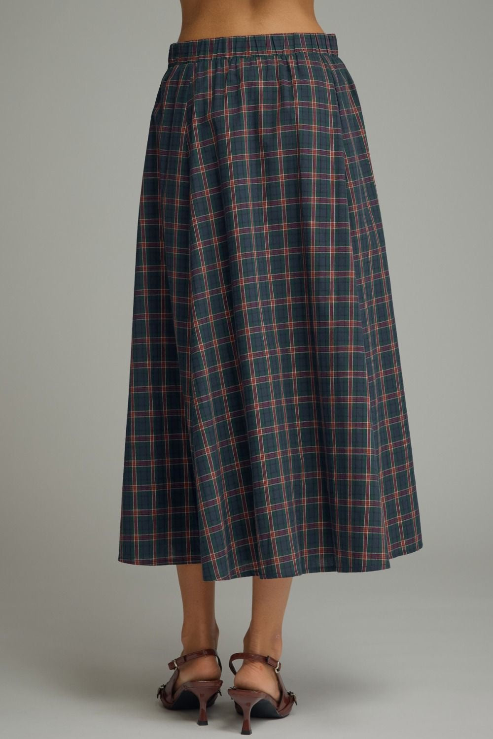 Plaid Two-Piece Set with Elastic Asymmetrical Pleating