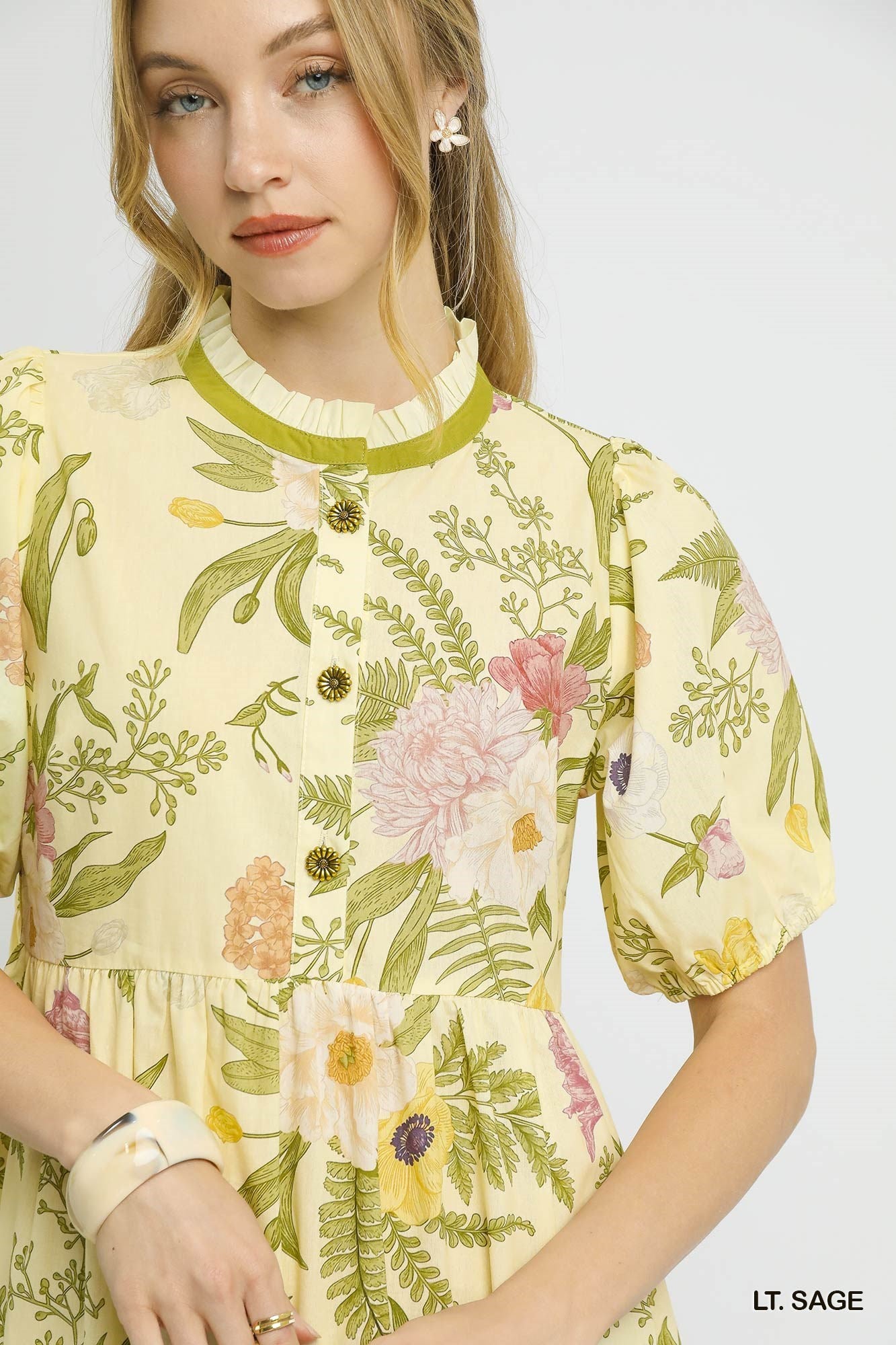 Light Sage Green Floral Midi Dress