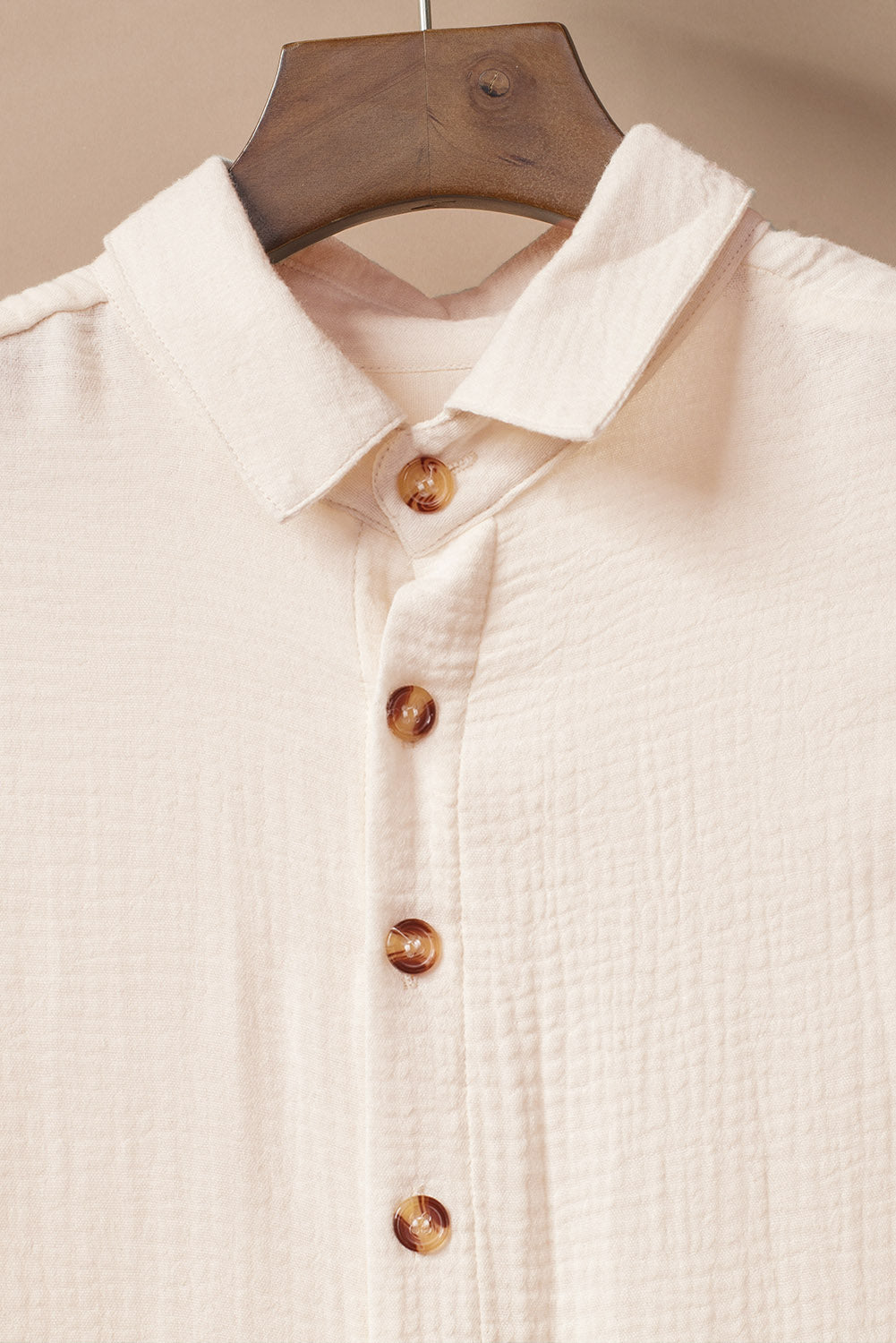 Cotton Gauze Apricot Shirt Midi Dress