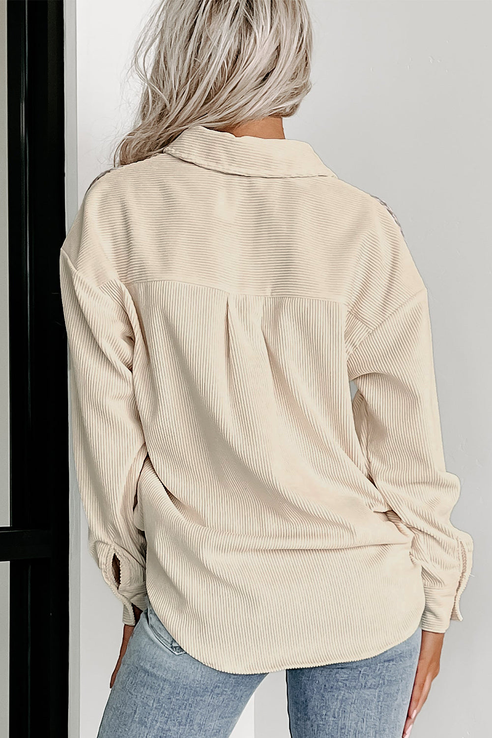 Houndstooth Corduroy Patchwork Shacket