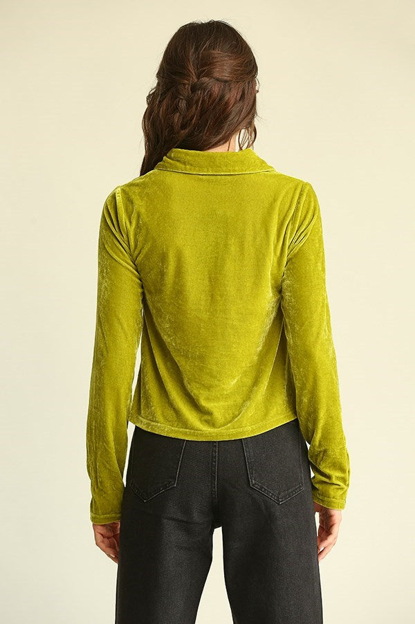 Velvet Ruching button-up Top in Kiwi