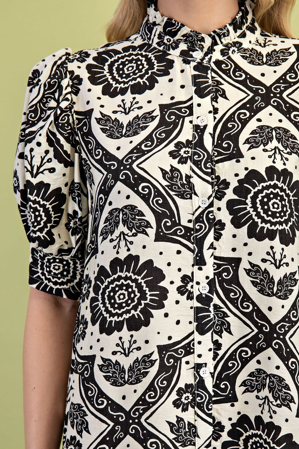 Floral-Geo Print Maxi dress in black on Ivory