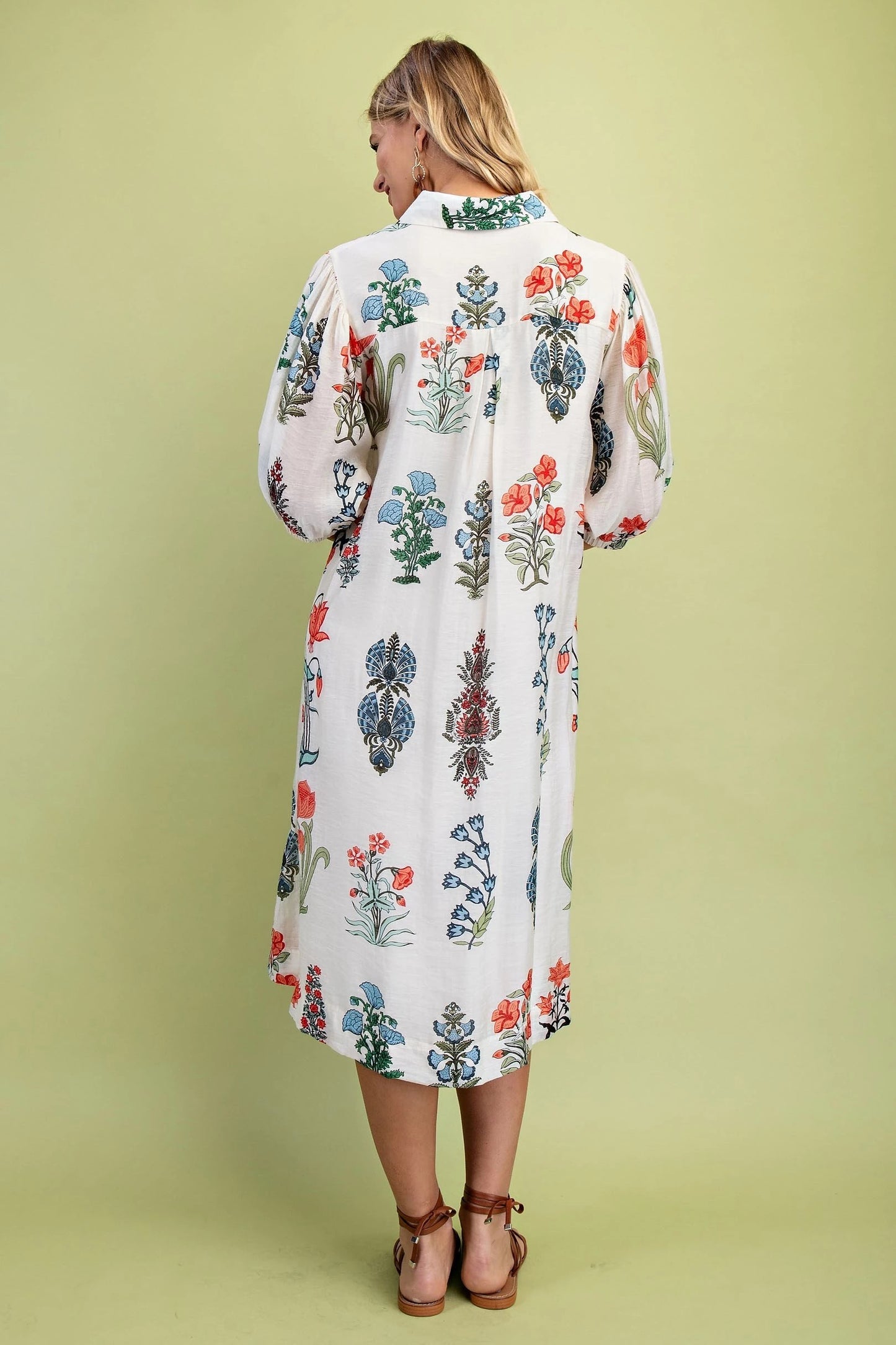 White Floral Shirt  Midi Dress With Sash