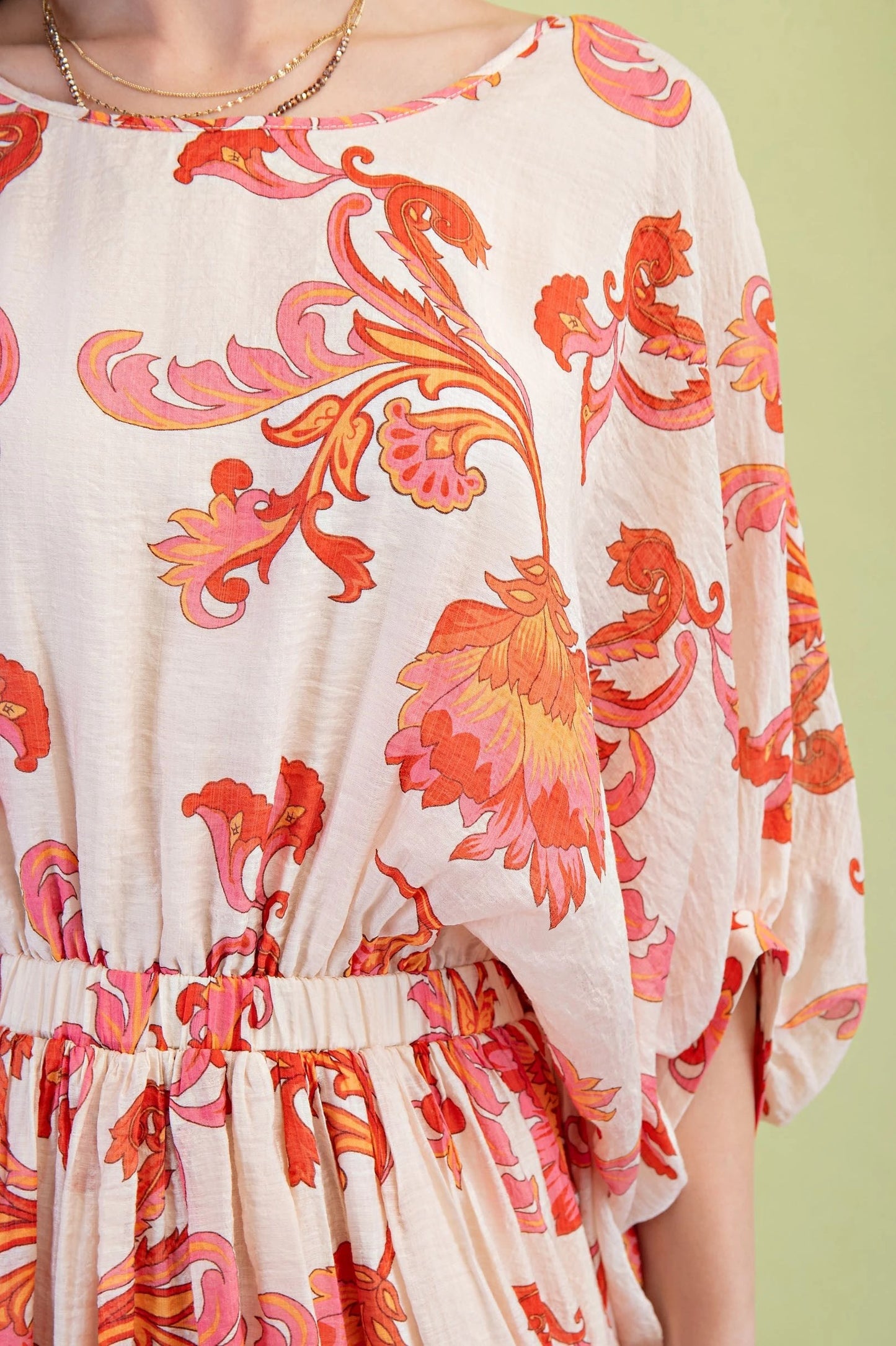 Coral Midi Dress with Dolman Sleeves
