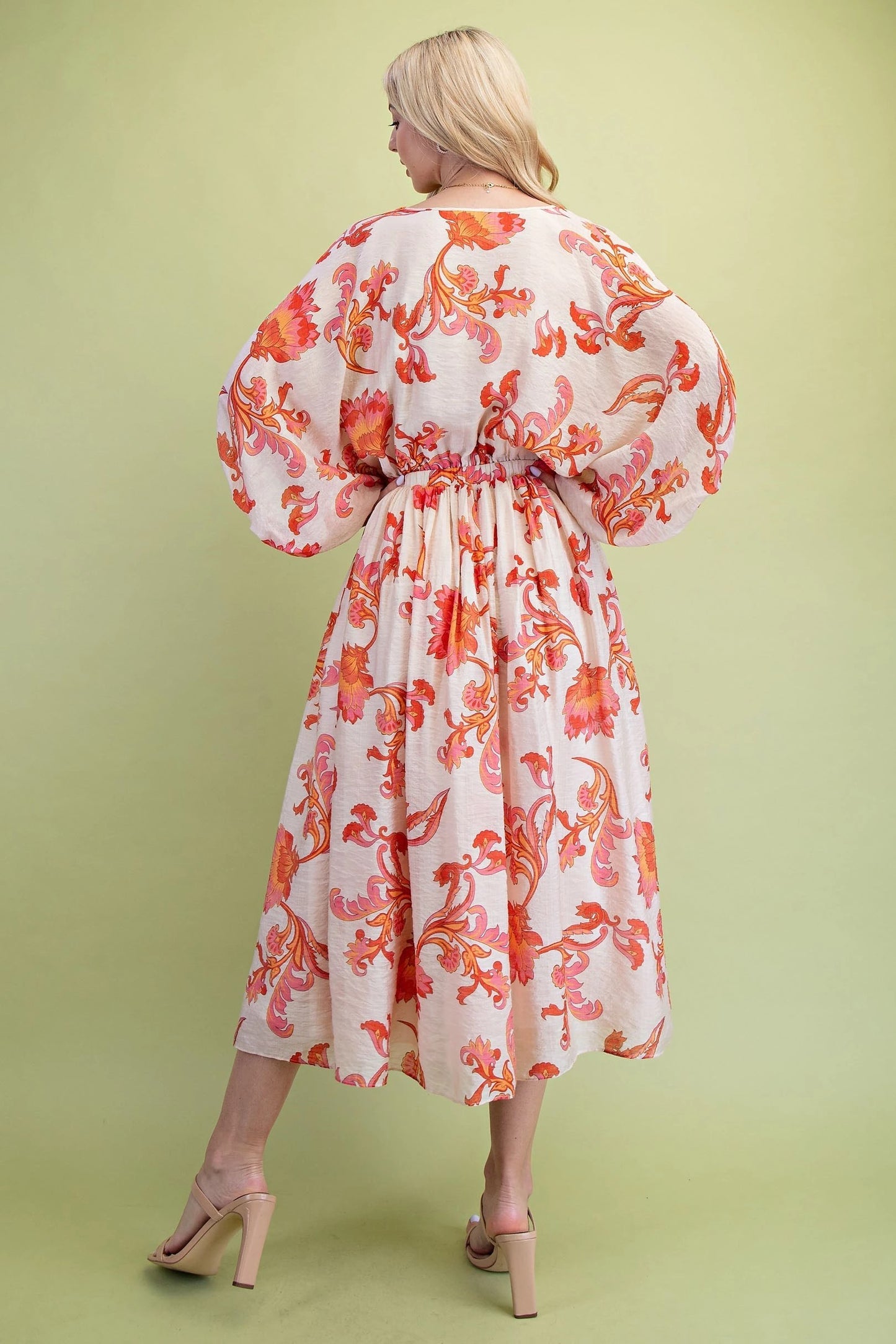 Coral Midi Dress with Dolman Sleeves