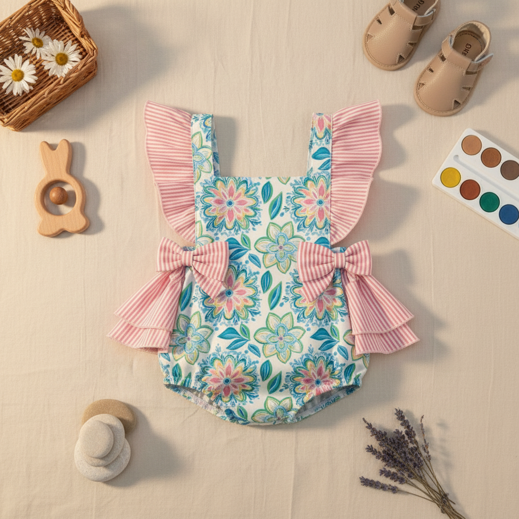 Tropical garden ruffle romper