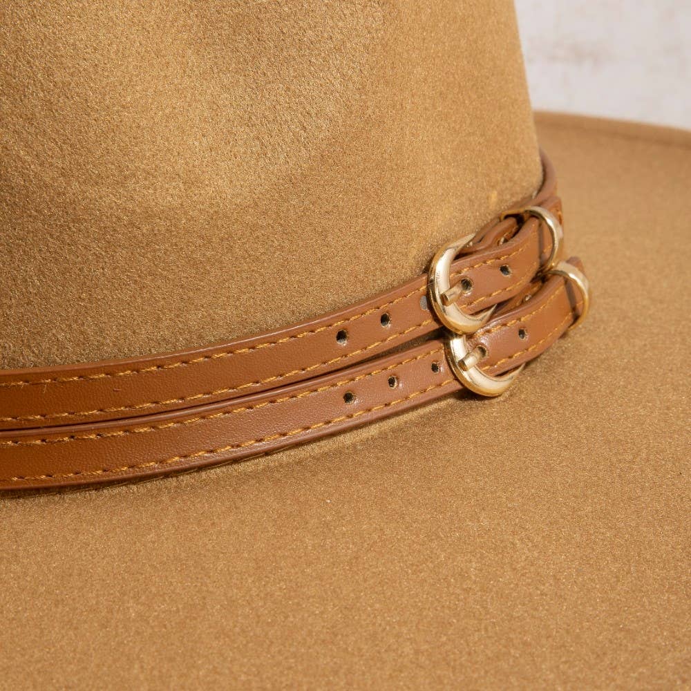 Double Belt Strap Fedora Hat: BR