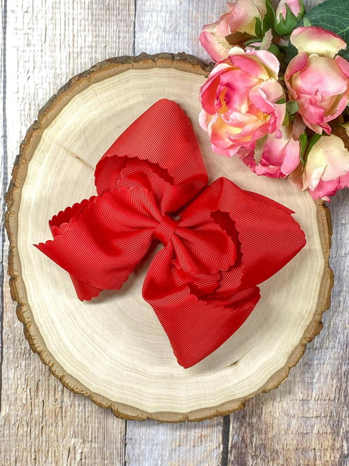 5.5" Oversize Scalloped Hair Bow | Clip: Red