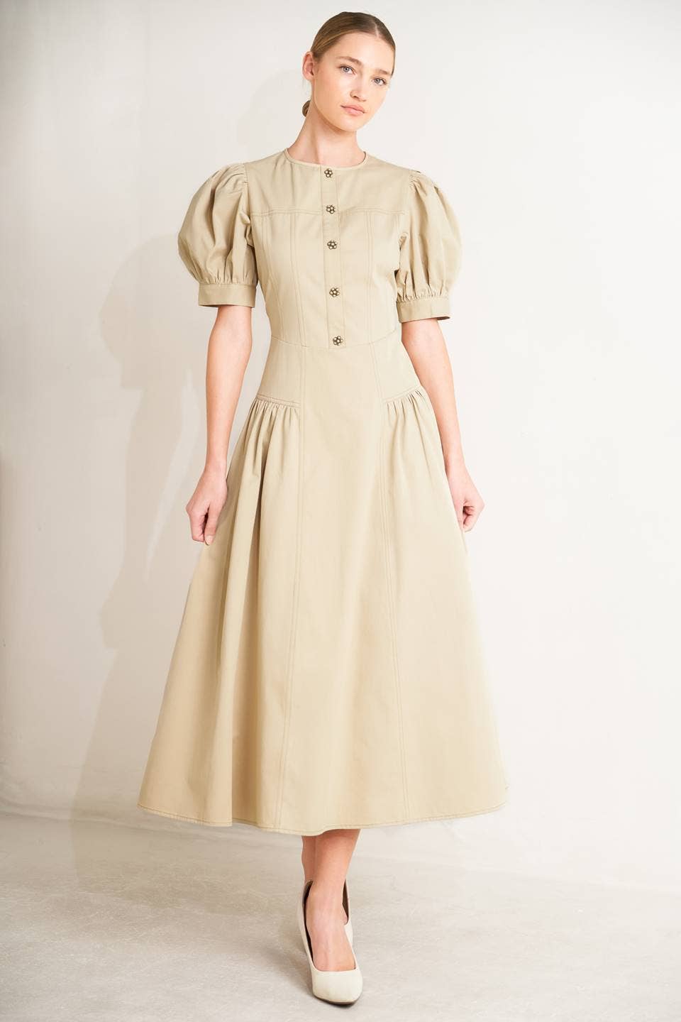 Structured Midi Dress in Khaki