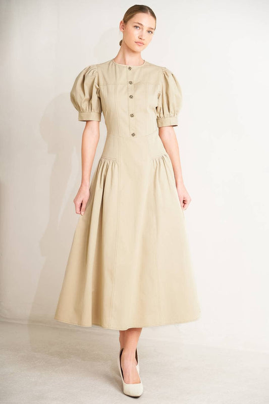 Structured Midi Dress in Khaki