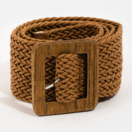 Wooden Square Buckle Braided Belt: BR