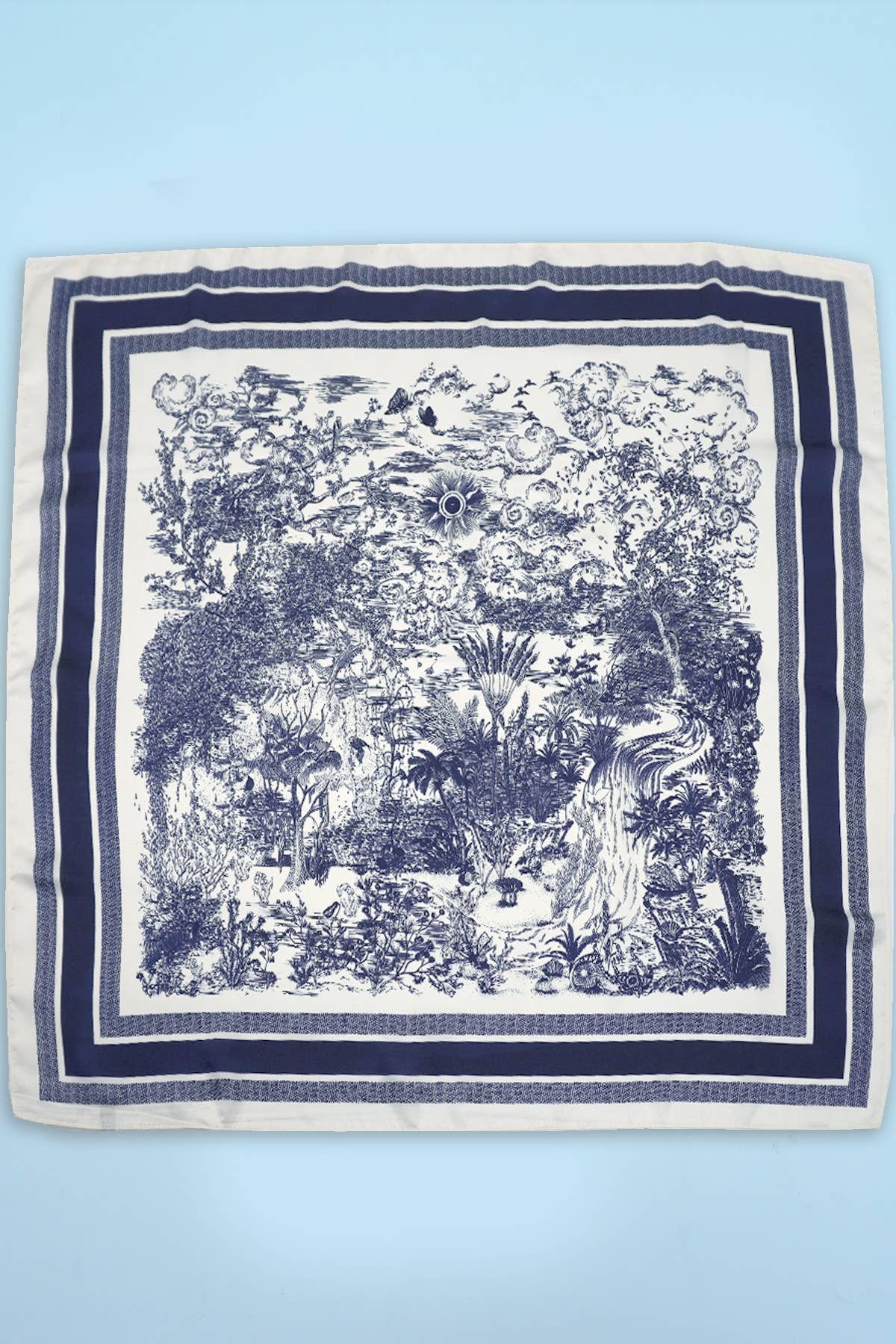 LARGE FLORAL TOILE PRINT BANDANA SCARF NAVY