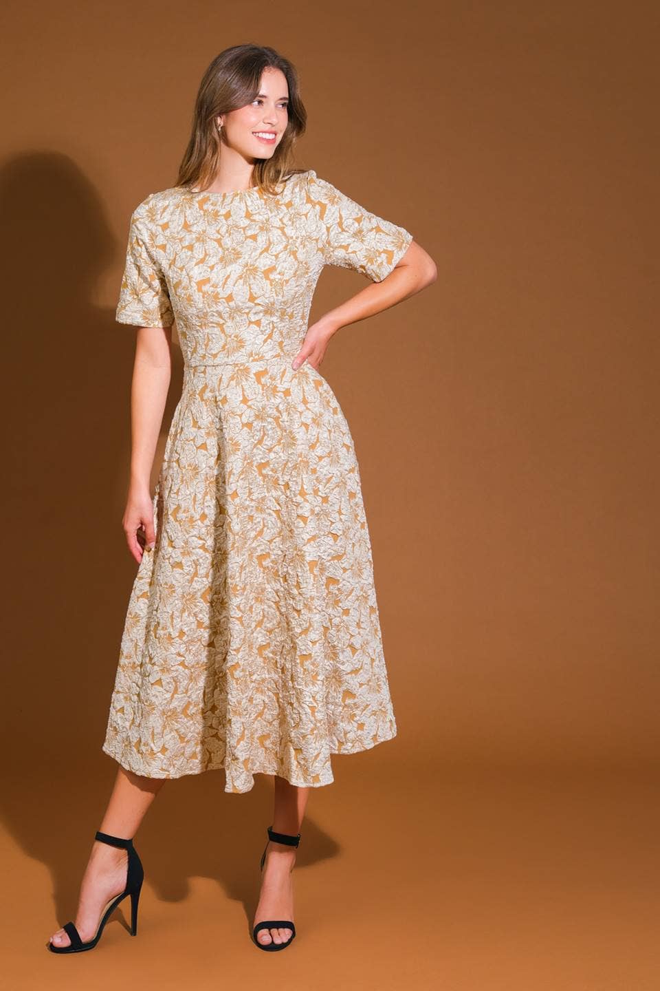 A Golden Textured Midi Dress