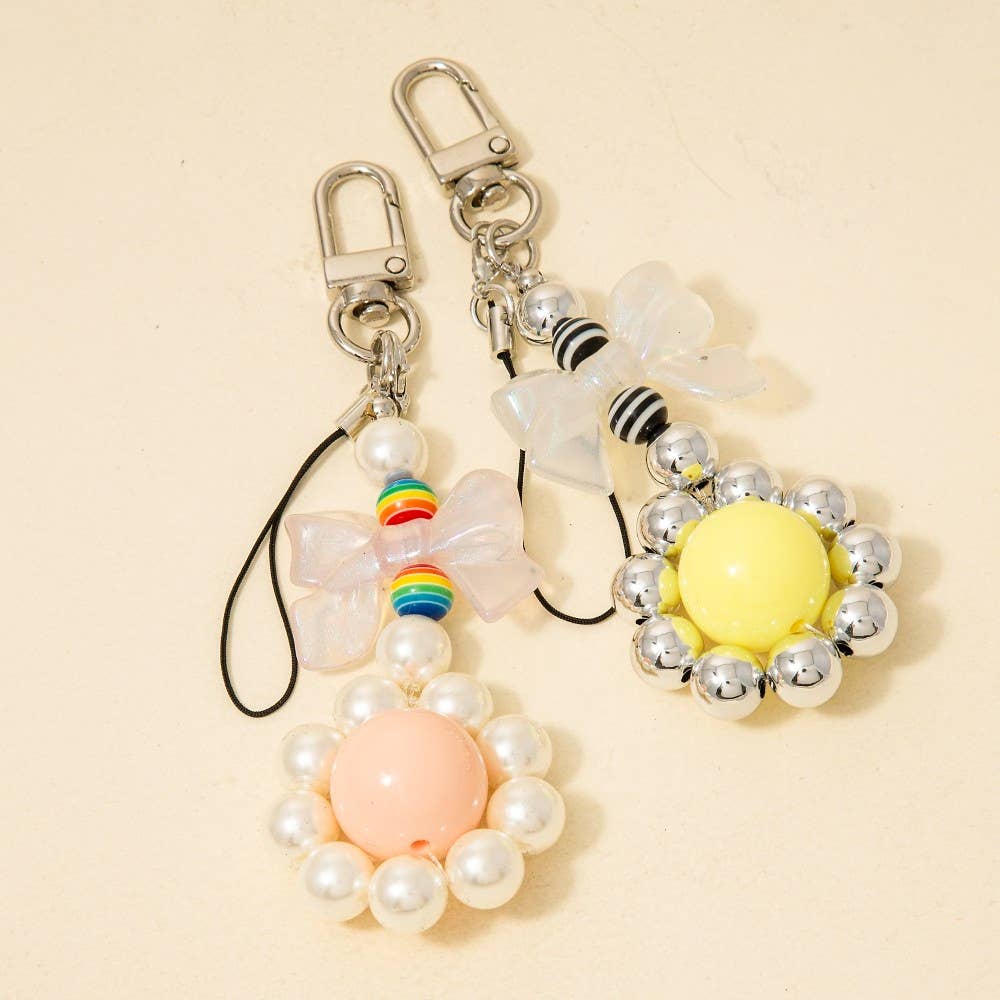 Ribbon Bow Flower Beads Key Ring Keychain
