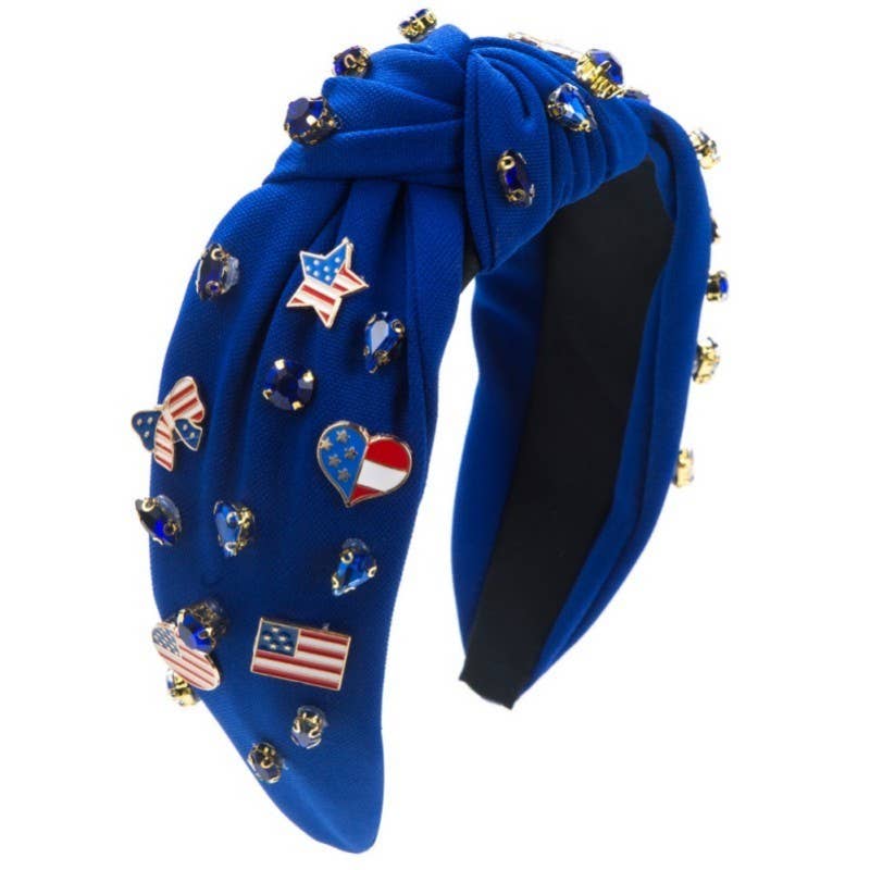 4TH OF JULY FLAG STAR RHINESTONE STUD HEADBAND White